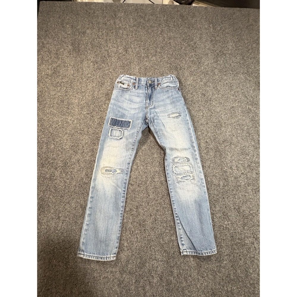 Polo Ralph Lauren Jeans Kids 8 Blue Patchwork Straight Distressed Denim 22x20